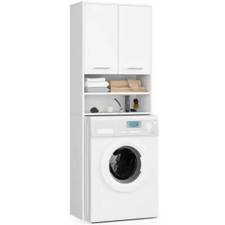 Akord Waschmaschinenschrank, Weiß, Holzwerkstoff, 4 Fächer, Rechteckig,Rechteckig, 64x180x30 cm, Waschküche, Waschmaschinenschrank