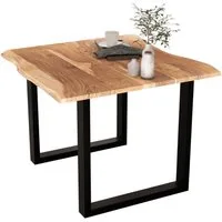 Liadomo Baumkantentisch Hugo, Baumkantentisch, Esstisch, Massivholztisch, Esszimmertisch, mit Esstischplatte aus Akazie und Metallgestell U-Form schwarz