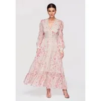 OMBRE Abendkleid Damen Maxikleid V-Ausschnitt Spitze Elegant Ecru XL (kein Set, 1-tlg)