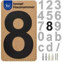 KONZEPT Hausnummer in Schwarz/Graphite, Briefkastennummer von 0 bis 9, (aus massiven Stahl mit witterungsbeständiger, Pulverbeschichtung), Metallbuchstaben A/B/C/D/F und /