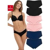 Fabio Farini Hipster Damen Spitzen Unterhosen - Frauen Panty Unterwäsche aus Baumwolle (Packung, 6-St) Slips mit dezenter Spitze am Bund und Beinabschluss