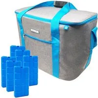 ToCi Kühltasche 36 Liter große Kühltasche Kühlbox Grau mit 6er-Set 200ml Kühlakkus