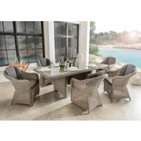 Destiny Garten-Essgruppe MALAGA LUNA 6 Se + Tisch 200x100x75cm, vintage grau, (Set, 19-tlg., 6 Sessel inkl. Polster, 1 Tisch mit Drehteller u. aufgel. Glasplatten), Aluminium, Polyrattan