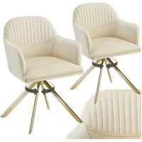 tectake Esszimmerstuhl Samt-Drehstuhl gepolstert, mit durchgehender Lehne, 56 x 59 x 81 cm (Bürostuhl Lona in creme/gold, 2 St), 360° drehbar, schlanke Stahlbeine, bodenschonend, Belastbarkeit 120 kg