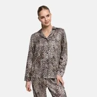 cfab (creamy fabrics) Pyjamaoberteil Satin Pyjama Hemd-Leopard-M (1-tlg)