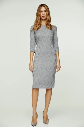 Graues Jacquard-Kleid mit 3/4-Ärmeln