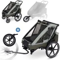 ABC Design Fahrradkinderanhänger Tour 2 für - Olive, 3in1 Fahrradanhänger, Kinderwagen & Jogger für 2 Kinder inkl. Luftrad
