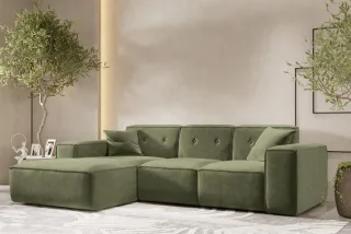 Ecksofa Designersofa CESINA Stoff Perfect Harmony Waldgrün Ottomane Links