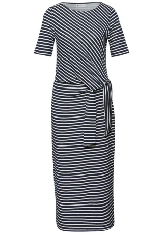 Street One - Jerseykleid in Midi-Länge mit Streifenmuster und Knoten-Detail blau - Gr. - 34