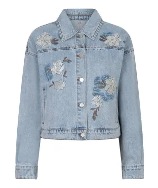 Esqualo - Jeansjacke mit floraler Stickerei und Pailletten blau - Gr. - 34