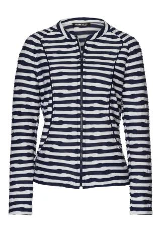 FRANK WALDER - Jerseyjacke NOS mit Streifendessin ink/ecru - Gr. - 40