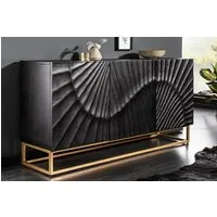 riess-ambiente Sideboard SCORPION 140cm schwarz / gold, Massivholz · Metall · Kommode · 3D Schnitzereien · Wohnzimmer