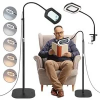 VIVIHEYDAY Lupenlampe 10X Echte Glaslinsen Lupe mit Licht und Ständer, Flexible, Schwanenhals-Lupe Stehlampe, 5 Farbmodi Stufenlos Dimmbar, 3-in-1 LED, Vergrößerungslampe Standlupe Hände frei zum Lesen Malen