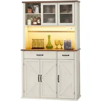 VASAGLE Buffet Sideboard, Küchenschrank, Aufbewahrungsschrank, 39,5 x 106,5 x 180,6cm mit Beleuchtung, Ladestation, Türen, Schubladen, verstellbare Ablagen