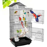TLGREEN Vogelkäfig Groß 49 x 34 x 100cm, Vogelvoliere mit Vogelspielzeuge, Multifunktionaler Wellensittich Käfig Vogel