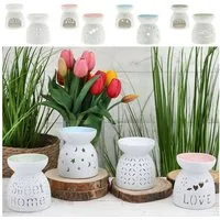 CEPEWA Duftlampe Duftlampe 4er Set Keramik 9x9,5cm Schrift Muster weiß blau rosa grün