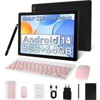 Happybe 10,1 Zoll 64GB, Android 14, HD 1280x800, mit Tastatur, Maus und Stylus Tablet (10", 64 GB, Android, WiFi6, Android 14, 8GB RAM, Widevine L1, Komplettset mit Tastatur/Stift/Maus)