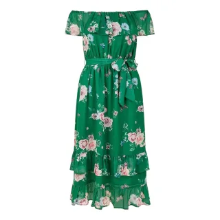 Yumi - Midikleid für Damen, Schulterfrei (Grün)