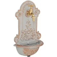 relaxdays Gartenbrunnen Verzierter Wandbrunnen in Gold & Grau, Wasserbecken BxT: 17x7 cm