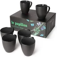 MiaMio Tasse MIAMIO - 6 x 350 ml Kaffeetassen Set Außen Schwarz Innen Farbig