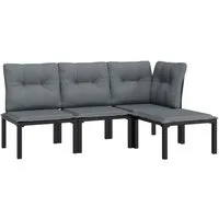 vidaXL Gartenlounge-Set 4-tlg. Garten-Lounge-Set Schwarz und Grau Poly Rattan, (1-tlg)