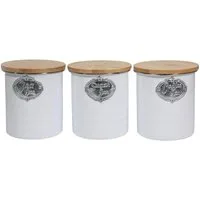Neuetischkultur Vorratsdose Vorratsdosen 3er-Set mit Holzdeckel Landhaus Weiß, Eisen, (Set, 3-tlg., 3 Vorratsdosen), Metall Kaffeedose Teedose Zuckerdose