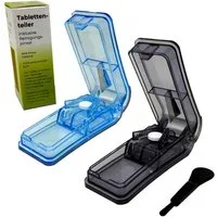 LisaCare Pillendose Tablettenschneider - Pill Cutter - Tablettenteiler (2 St), Tablettenfach für bis zu 25 Tabletten