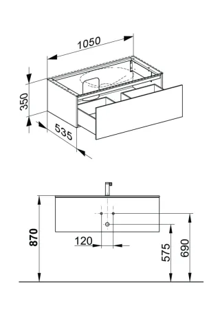 Keuco Waschtischunterschrank Edition 11 31251, 1 Front-Auszug, B: 1050, H: 350, T: 535 mm 31251110000