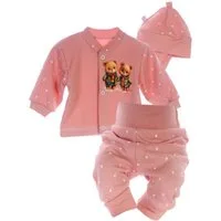 La Bortini Langarmshirt & Hose Baby Anzug Hemdchen Schlupfhose Mütze Set mit Bärchen Aufdruck aus Baumwolle, mit Sternen oder Punkten Muster und Bären Aufdruck