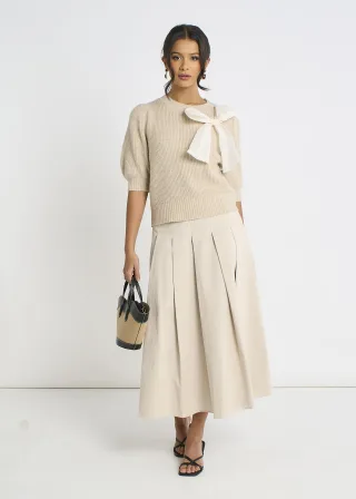 Mokka Chiffon-Schleifen-Strickpullover