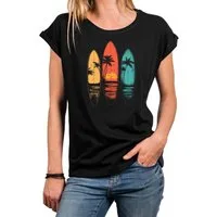 MAKAYA T-Shirt Vintage Damen T-Shirt mit Surfbrett-Print, Retro Surf-Motiv (Schwarz, Blau, Dunkelgrau, 34, 36, 38, 40, 42, 44, 46, 48, 50) Baumwolle