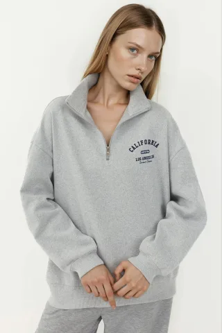 Bedruckter Reißverschluss-Kragen Relaxed Fit Sweatshirt