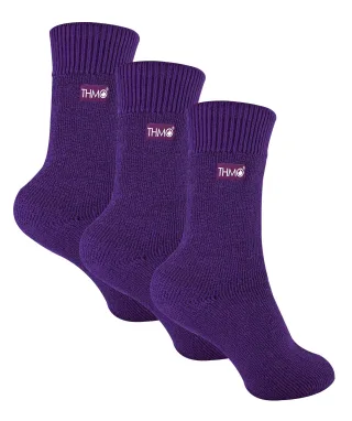 3 Paar Multipack Kinder Thermosocken | THMO | Gerippte weiche Oberseite Fleece Flauschige Innenseite Warme Socken für Jungen & Mädchen - Lila