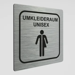 Umkleideraum Schild, Umkleideraum Unisex, Alu gebürstet 12 x 12 cm