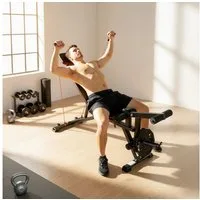 SPORTNOW Hantelbank mit Rollen Beinstrecker Curlpult langer Kopfstütze, (Trainingsbank, 1-tlg., mit Widerstandsbändern), für Zuhause, Ganzkörpertraining, Schwarz