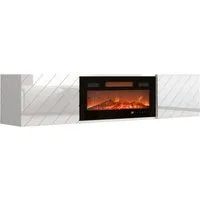 MIRJAN24 TV-Schrank Luxe (mit zwei Drehtüren, Elektrische Kamin) Realistische LED-Flamme, Gehärtetes Glas, 183x35x38 cm