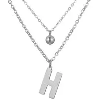 BUNGSA Kette mit Anhänger Doppel-Kette Buchstabe "H" Kugel Anhänger Silber Edelstahl Damen (1-tlg), Halskette Necklace