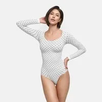 cfab (creamy fabrics) Shaping-Body Bodysuit Sculpting Shapewear Longsleeve mit String-White Polka Dot-5XL (1-tlg)