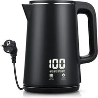 CkeyiN Pro Wasserkocher 304 Edelstahl,1.8L,mit 5 Temperaturregler,Wasserkocher Doppelwandig, 2200 W, 2200W, LCD Digitale(45-100°C)