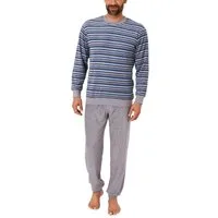 Normann Pyjama Herren Frottee Pyjama langarm mit Bündchen in Streifenoptik
