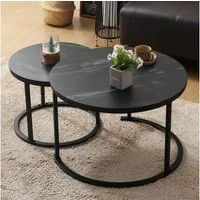 KAHOO Couchtisch Kaffeetisch, 2tlg. mit Marmormuster, 70x45cm+50x40cm, rund