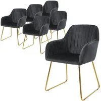 ML-DESIGN Stuhl Esszimmerstuhl mit Rücken- und Armlehnen, Samtbezug, ergonomisch (6 St), Wohnzimmerstuhl Grau, goldenes Metallgestell Küchenstuhl Sessel