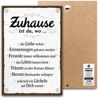 ARTFAVES Holzbild Schild mit Spruch - ZUHAUSE IST DA WO - Familie, Zuhause
