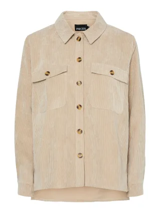 PIECES - PCEFFI LS CORDUROY SHIRT WVN NOOS BC White Pepper - Gr. - XL