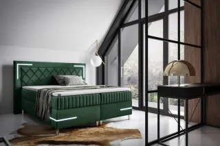 Boxspringbett Schlafzimmerbett 160x200cm AMORE Nr.3 Grün inkl. LED-Beleuchtung