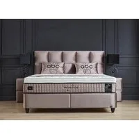 abc bedding Boxspringbett PHANTOM Voll-orthopädisches Komfortbett mit Samt in Beige (inkl. Matratze & Topper), Funktionsbett mit Bettkasten, inkl. 2x Nachttischen