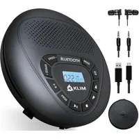 KLIM Speaker tragbarer CD-Player (Discman mit Kopfhörer, ideal fürs Auto, AUX, mit Lautsprecher)