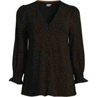 Jerseybluse mit gerafften 3/4-Ärmeln für Damen, Damen, size: regular, Schwarz, Elasthan/Baumwoll-Mischung/Baumwolle Modal, by Lands' End