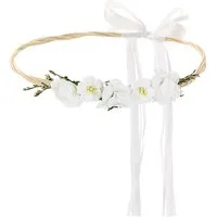 partydeco Diadem, Blumenkranz für die Haare mit Kunstblumen Durchmesser 18cm weiß