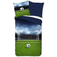 PURE luxury collection Kinderbettwäsche Jasper, Microfaser, 2 teilig, Mikrofaser, 135x200, Pflegeleicht, Wendeoptik, Kind, Junge, Fußball